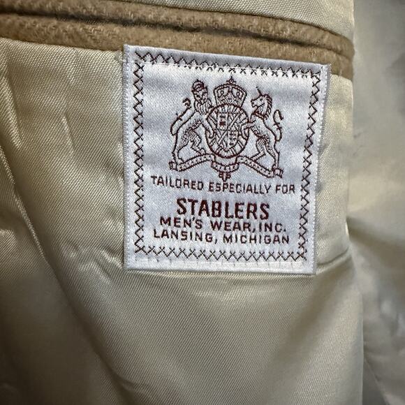 Vintage STABLERS Tan 100% Camel Hair Men’s Sport Coat, Sz 44R~Made In USA, Mich. - Picture 3 of 11